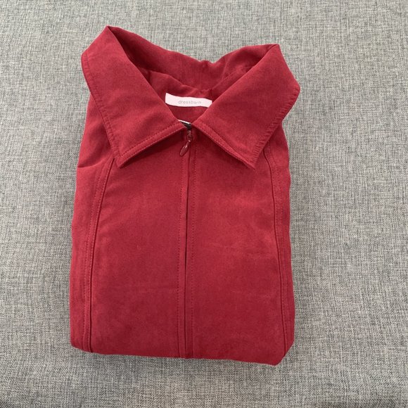 Dressbarn Red Suede Zipper Jacket Collared Pockets Large Lined Polyester Long Sl - Picture 12 of 16